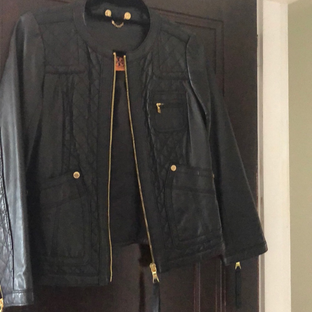 Tory Burch Quilted Black Leather Jacket Small